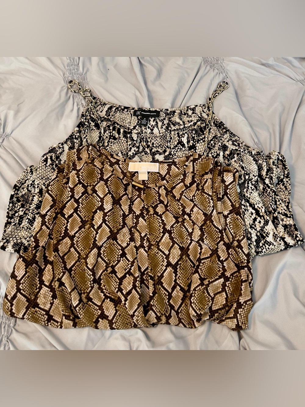 LOT Snake-Print Blouses in Brown and Cream & Black